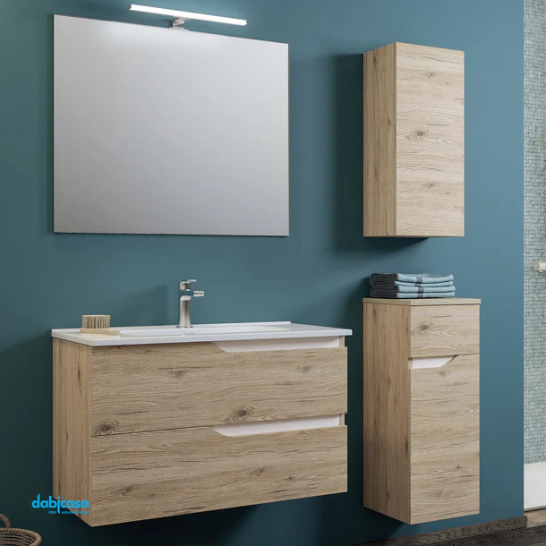 Mobile Bagno Sospeso "Grace " Da 100 Cm Composta Da Due Cassetti Finitura Quercia Naturale/Bianco Lucido