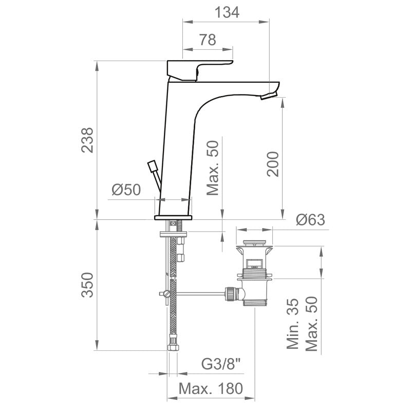 MISCELATORE LAVABO ALTO CON SCARICO - ECOSTYLE