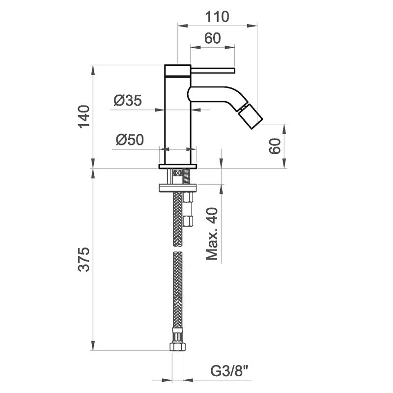 MISCELATORE BIDET SENZA PILETTA DI SCARICO STILOX