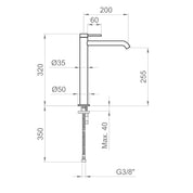 MISCELATORE LAVABO ALTO SENZA PILETTA DI SCARICO STILOX