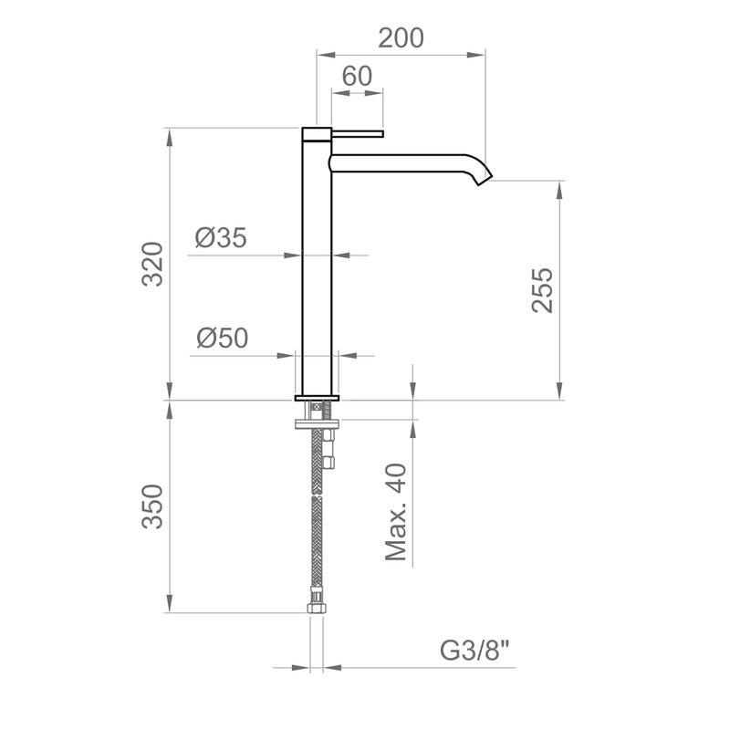 MISCELATORE LAVABO ALTO SENZA PILETTA DI SCARICO STILOX