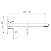 SET ESTERNO PER MISCELATORE LAVABO A PARETE, PIASTRA UNICA RETTANGOLARE, BOCCA 225MM - VERSILIA CROMO