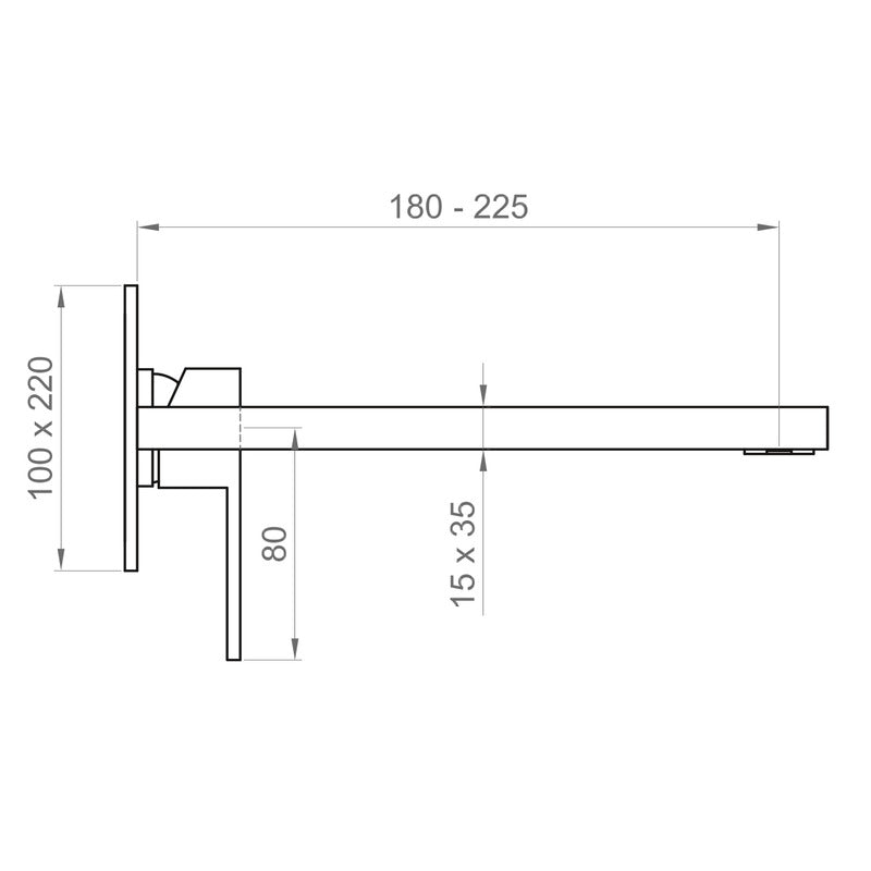 SET ESTERNO PER MISCELATORE LAVABO A PARETE, PIASTRA UNICA RETTANGOLARE, BOCCA 225MM - VERSILIA CROMO