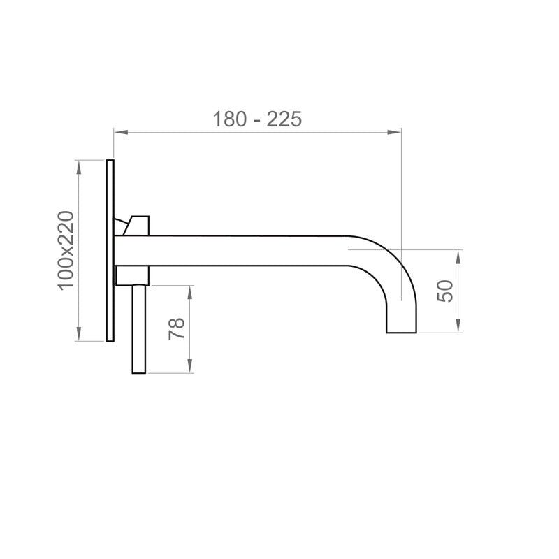 SET ESTERNO PER MISCELATORE LAVABO A PARETE, PIASTRA UNICA RETTANGOLARE, E BOCCA DA 180MM VIKTOR