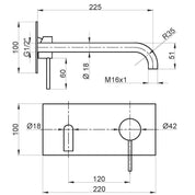 SET ESTERNO PER MISCELATORE LAVABO A PARETE, PIASTRA UNICA RETTANGOLARE, BOCCA 225MM - VERSILIA NERO OPACO