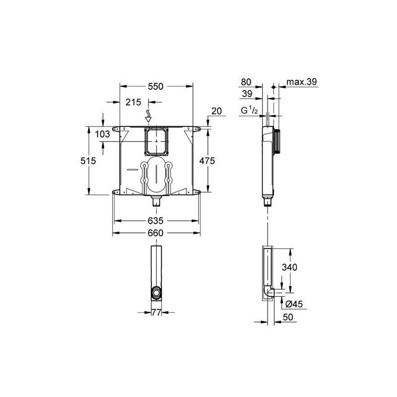 Cassetta da incasso Grohe 8 cm con placca bianca e canotto