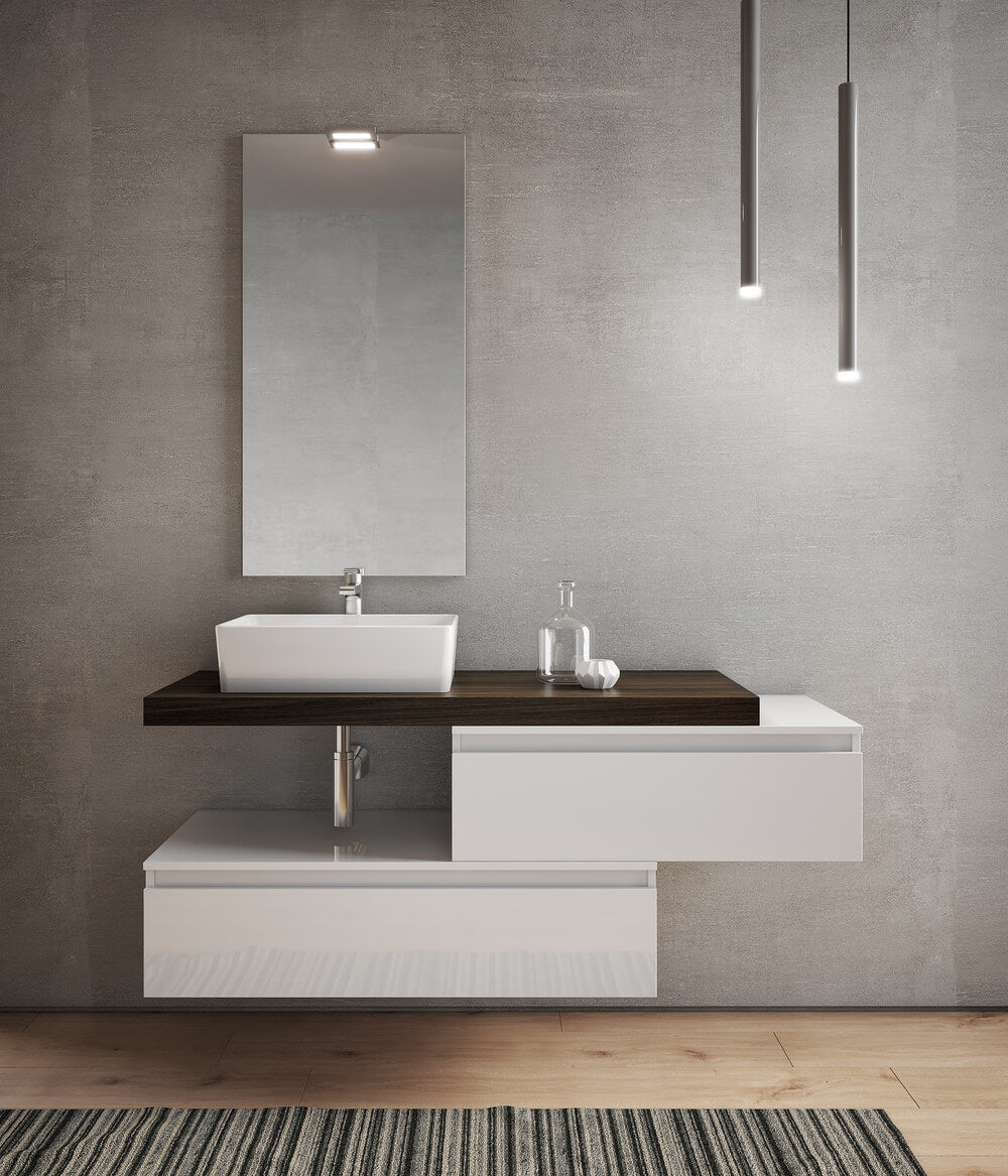 MOBILE DA BAGNO SOSPESO COLLEZIONE NINFA 2 DA 100 cm BIANCO LUCIDO LACCATO